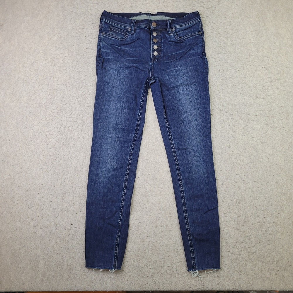 Free People Skinny Jeans Womens 29 Blue Dark‎ Wash Button Fly Denim Raw Hem